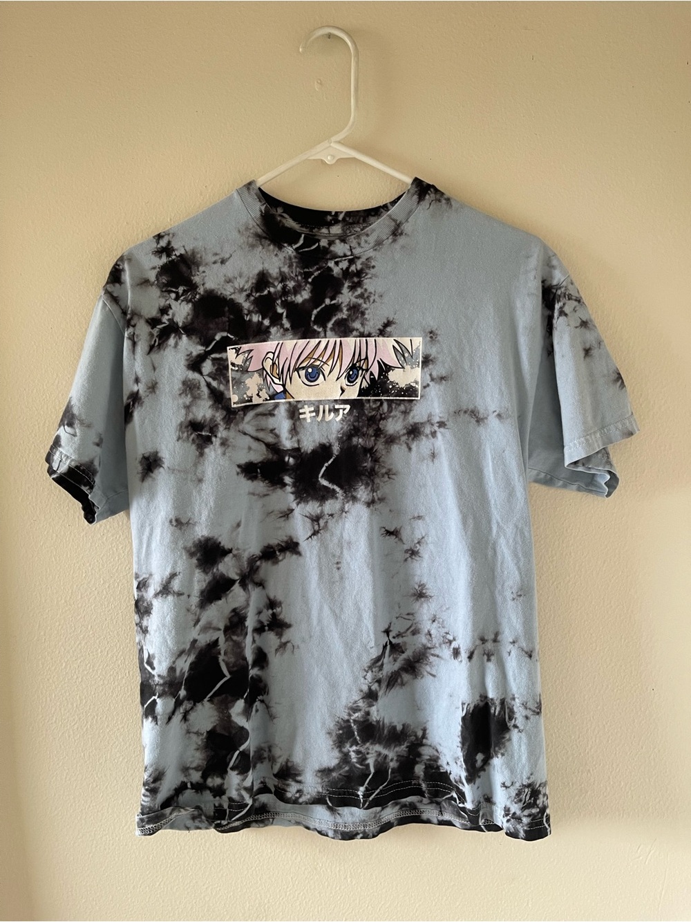 HunterxHunter Light Blue and Black Tie-Dye Anime Graphic Tee